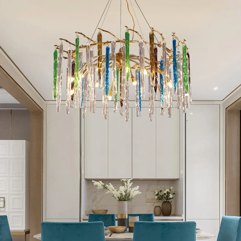 Interior Design Luxury Living Room - Nordic Luxury Colorful Crystal Ceiling Lamps