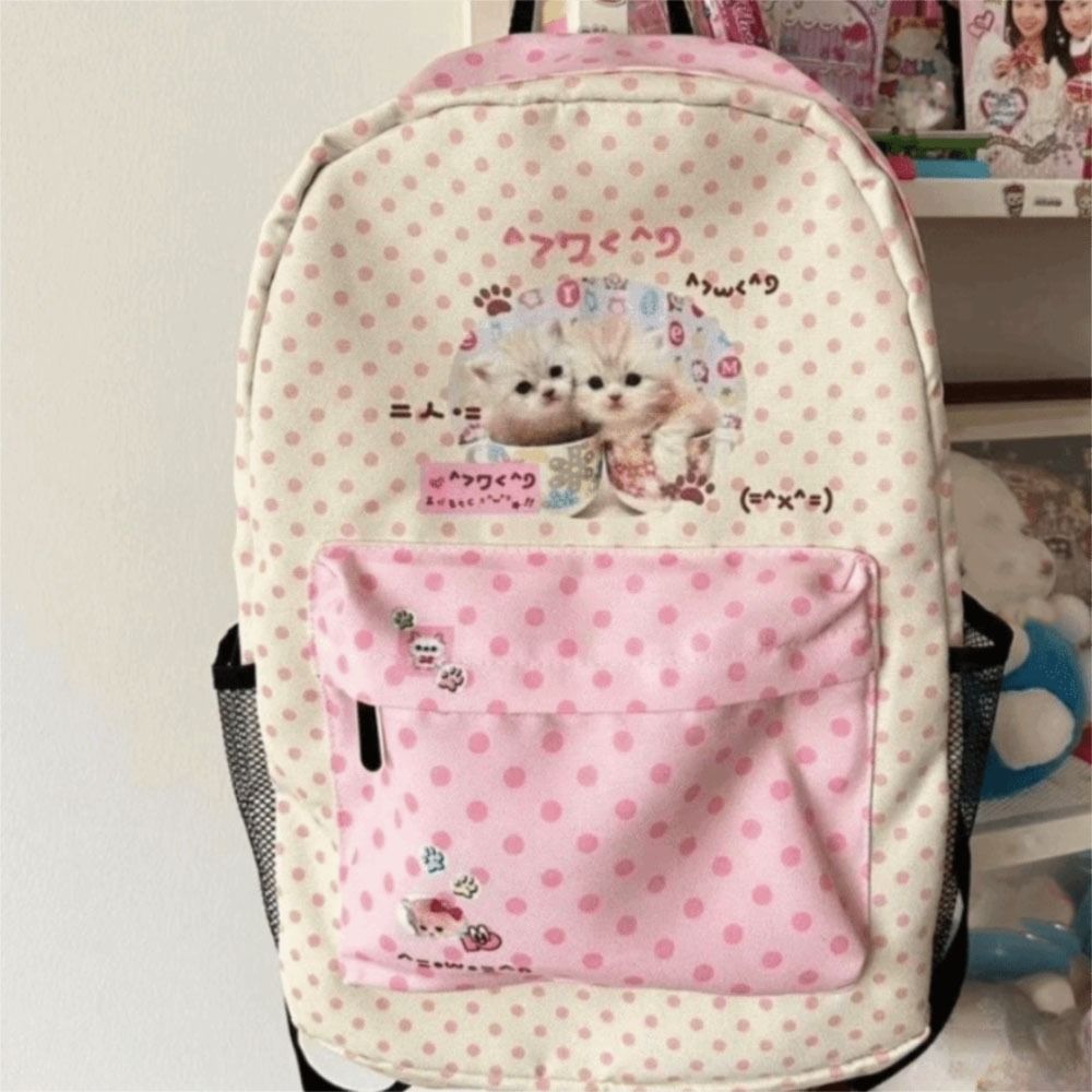 Interior Design Handbook - Kawaii Contrast Color Cat Dot Backpacks