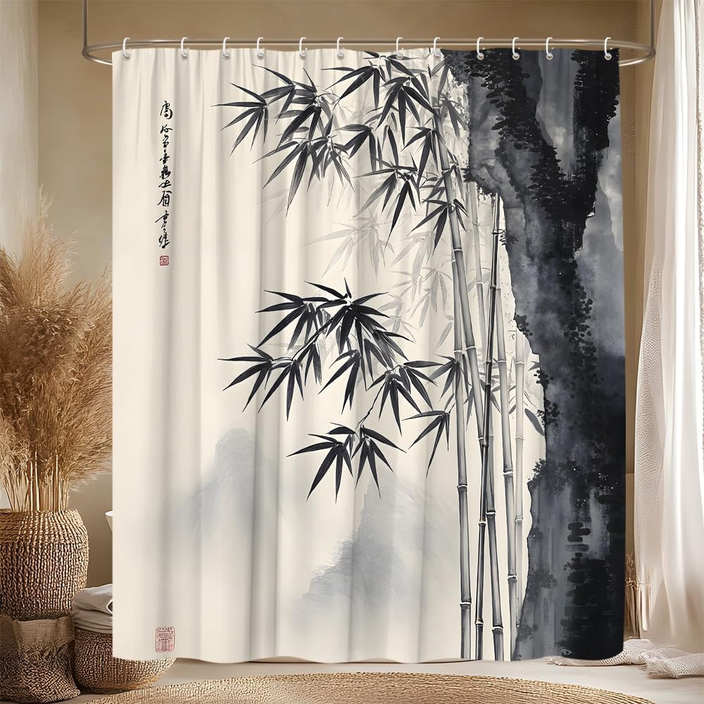 Interior Design Zen - Decorative Asian Bamboo Ink Wash Shower