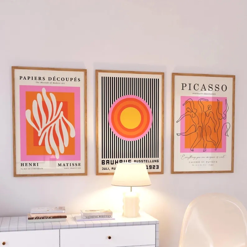 Interior Design Living Room - 3pcsModern Orange Bauhaus And Picasso Wall