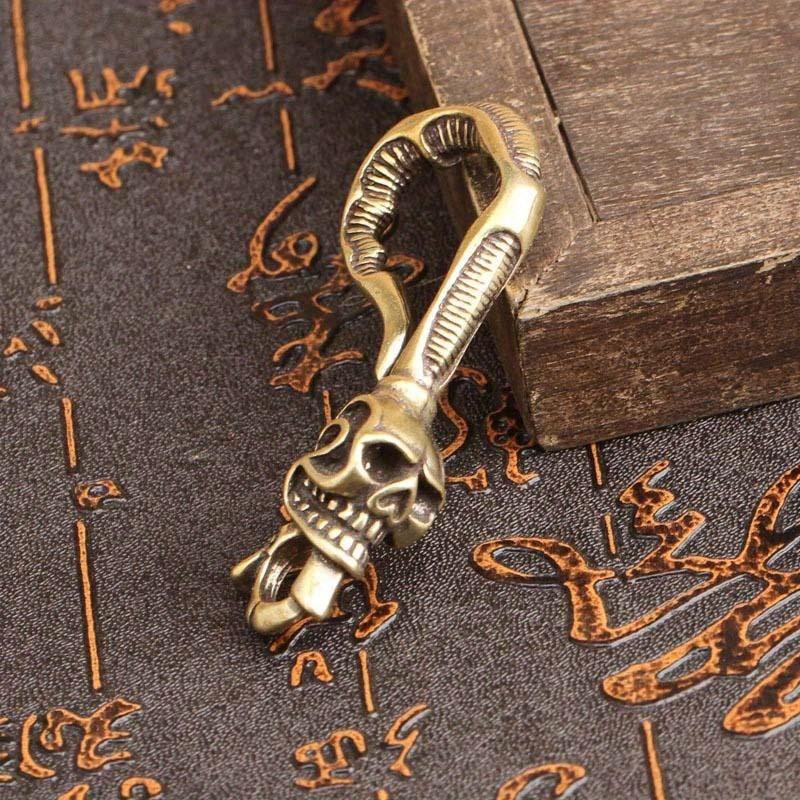 Antique Brass Hook - 1Pc Solid Brass Keychain Skull Head